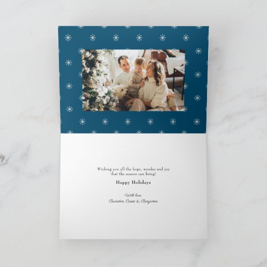 ピースジョイラブティール（緑がかった色）4フォトコラージスクリプトホリデー シーズンカード (内部)