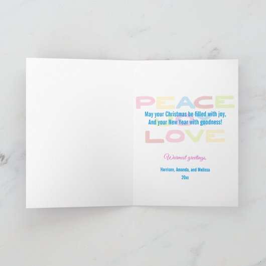 ピースジョイラブトレンディーホリデーフォトクリスマス シーズンカード (内部)