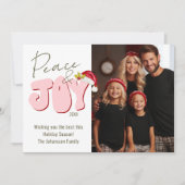 ピースジョイレトロフォント1写真かわいい家族のクリスマス シーズンカード (正面)