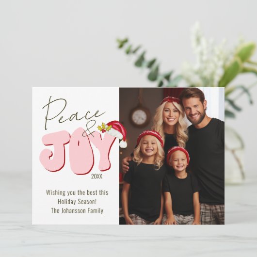 ピースジョイレトロフォント1写真かわいい家族のクリスマス シーズンカード (スタンド正面)