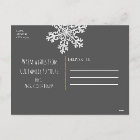 ピースジョイ応援シルバースノーフレークホリデーフォト シーズンポストカード (裏面)