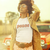 ピーススローガンオレンジレターズヴィンテージスタイル Tシャツ