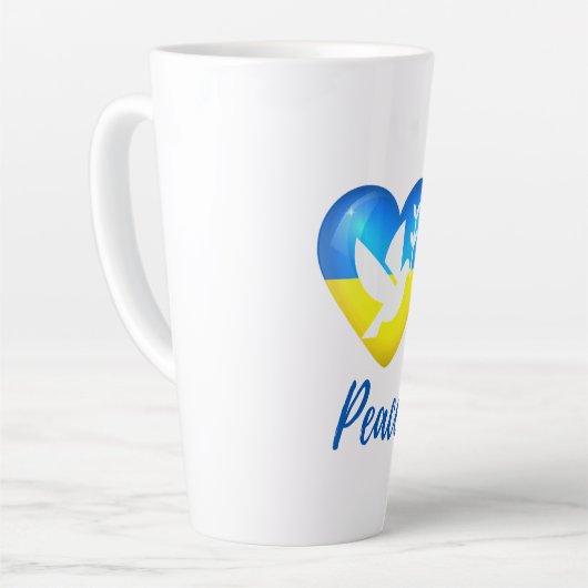 ピースドーブウクライナ国旗のハート カフェラテマグ (左アングル)
