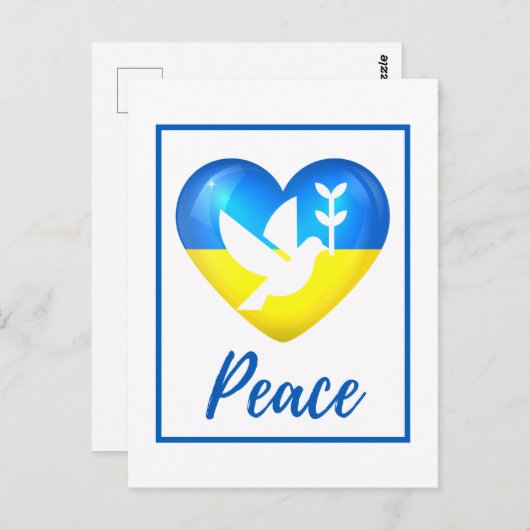 ピースドーブウクライナ国旗のハート ポストカード (正面/裏面)