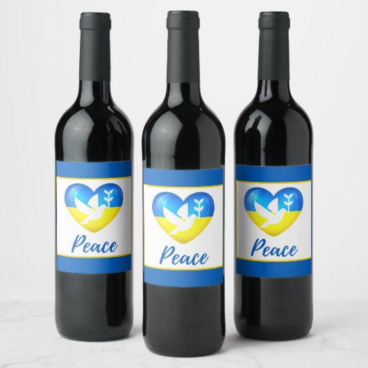 ピースドーブウクライナ国旗のハート ワインラベル (ボトル)