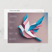 ピースドーブ折り紙ピンクのライトブルー葉書 ポストカード (正面/裏面)