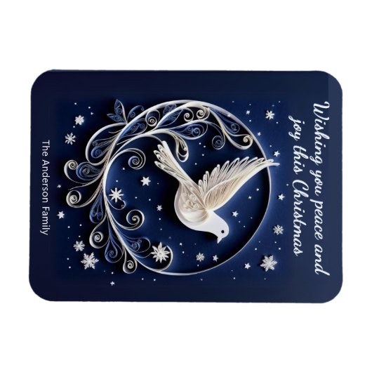 ピースドーヴエレガントシンプルブルーホワイトクリスマス マグネット (横)