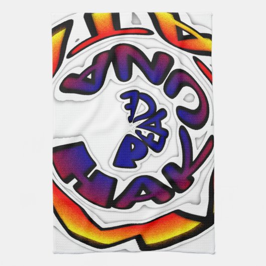 「ピースハクナマタタ」サーキュラーアートプリント キッチンタオル (縦)