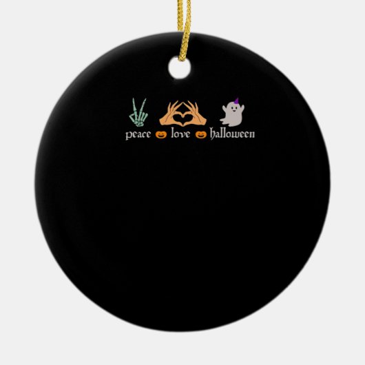 ピースハロウィーンピースサインスケルトン魔女の手 セラミックオーナメント (正面)