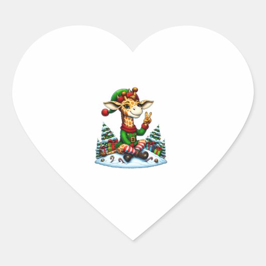 ピースハンドおもしろいキリン小妖精や小人クリスマスウィメンズ ハートシール (正面)