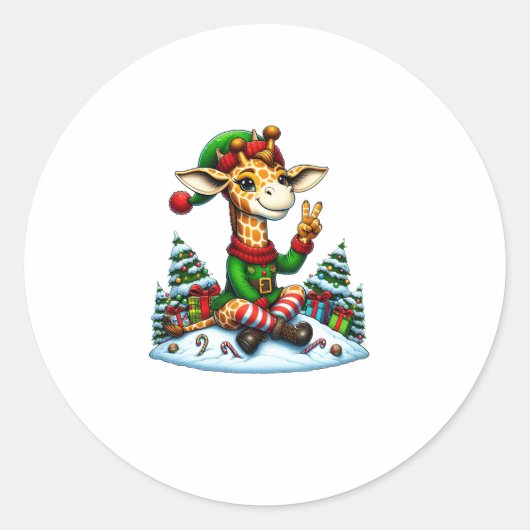ピースハンドおもしろいキリン小妖精や小人クリスマスウィメンズ ラウンドシール (正面)