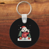 ピースハンドおもしろいマルチーズクリスマスライトウィメンズM キーホルダー (正面)