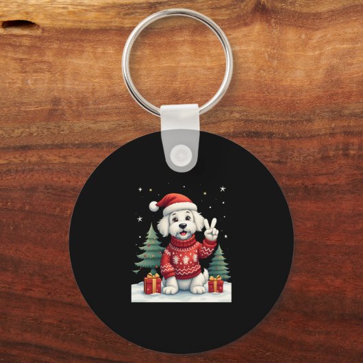 ピースハンドおもしろいマルチーズクリスマスライトウィメンズM キーホルダー (正面)