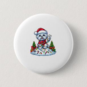 ピースハンドおもしろいマルチーズクリスマスライトウィメンズM 缶バッジ