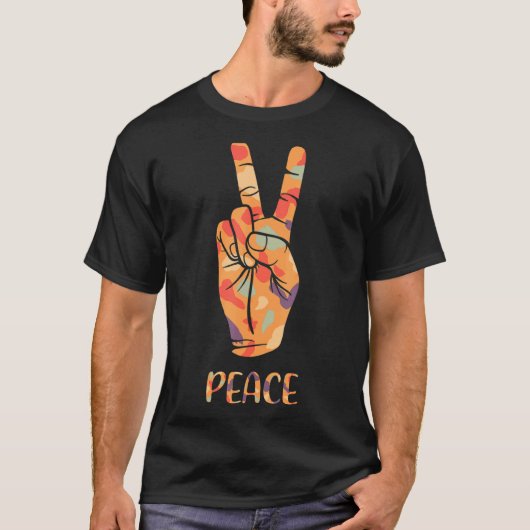 ピースハンドカッコいい絞り染めアパレル絞り染めメンズ Tシャツ (正面)