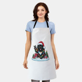 ピースハンドニューファンドランド犬クリスマスライトウィメンズ エプロン (着用した状態)