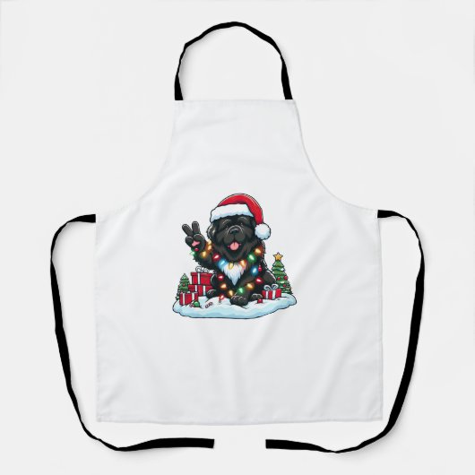 ピースハンドニューファンドランド犬クリスマスライトウィメンズ エプロン (正面)