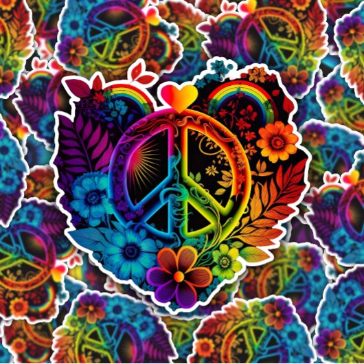 ピースハートレインボーステッカー |ダイカットのシール シール