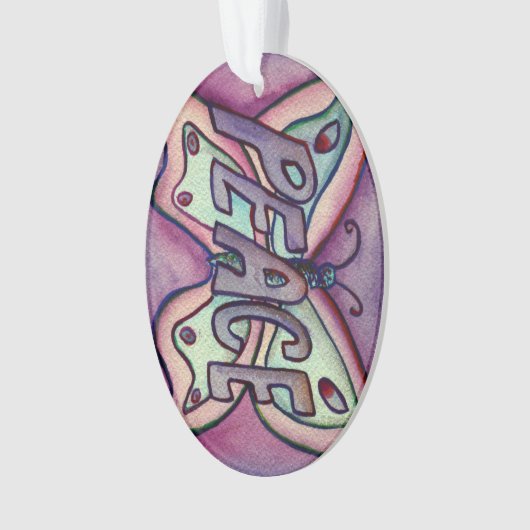 ピースバタフライワードアートギフトホリデイオーナメント オーナメント (正面)