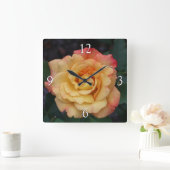 ピースバラビューティフルピンクアンドイエローフローラ スクエア壁時計 (ホーム)