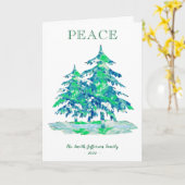 ピースパインタリーグリーンクリスマスツリーの休日 カード (黄色い花)