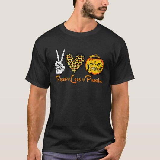 ピースヒョウ愛怖いカボチャのハロウィーンの衣装 Tシャツ (正面)