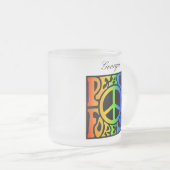 ピースフォーエバーヴィンテージレトロレインボーブラックグラフィック フロストグラスマグカップ (正面右)