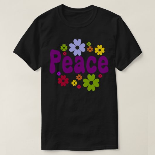 ピースフラワーズレトロヴィンテージ Tシャツ (デザイン正面)