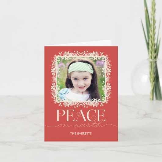 ピースフルフローラホリデーフォトグリーティングカードサーモン シーズンカード (正面)