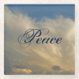 ピースフワフワ白い雲フォトスカイ自然 ガラスコースター