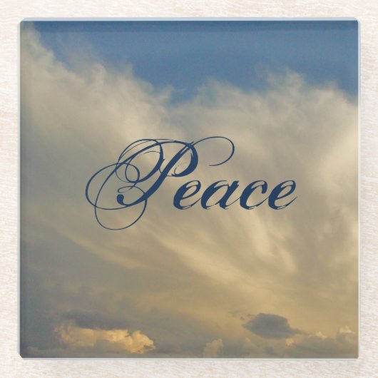 ピースフワフワ白い雲フォトスカイ自然 ガラスコースター (正面)