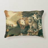 ピースブルキングダムバイエドワード・ヒックスヴィンテージフォークアート アクセントクッション (正面)