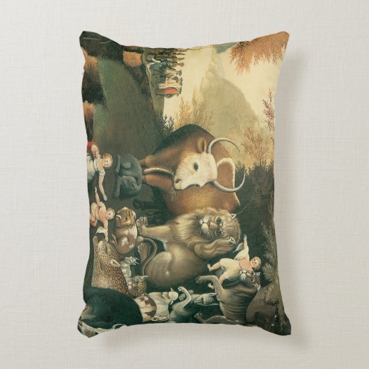 ピースブルキングダムバイエドワード・ヒックスヴィンテージフォークアート アクセントクッション (正面(垂直))
