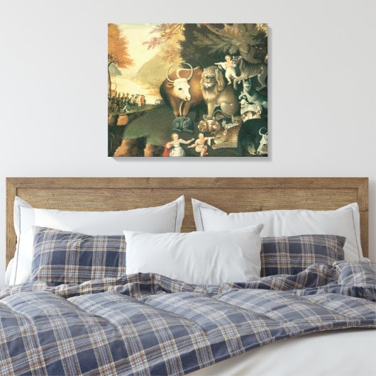 ピースブルキングダムバイエドワード・ヒックスヴィンテージフォークアート キャンバスプリント (インサイチュ (寝室))