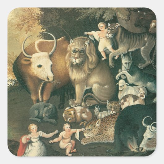 ピースブルキングダムバイエドワード・ヒックスヴィンテージフォークアート スクエアシール (正面)