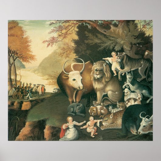 ピースブルキングダムバイエドワード・ヒックスヴィンテージフォークアート ポスター (正面)