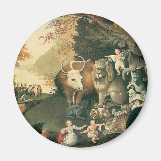 ピースブルキングダムバイエドワード・ヒックスヴィンテージフォークアート マグネット (正面)