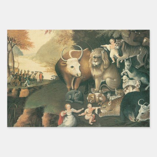 ピースブルキングダムバイエドワード・ヒックスヴィンテージフォークアート ラッピングペーパーシート (正面)