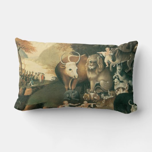 ピースブルキングダムバイエドワード・ヒックスヴィンテージフォークアート ランバークッション (裏面)