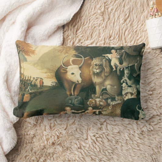 ピースブルキングダムバイエドワード・ヒックスヴィンテージフォークアート ランバークッション (ブランケット)