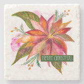 ピースポインセチア – 水カラーフローラメリークリスマス ストーンコースター (正面)
