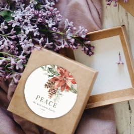 ピースポインセチアBunch水色パインクリスマス ラウンドシール