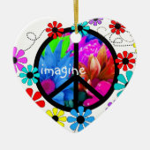 ピースマークおよびレトロの花を想像して下さい セラミックオーナメント (正面)
