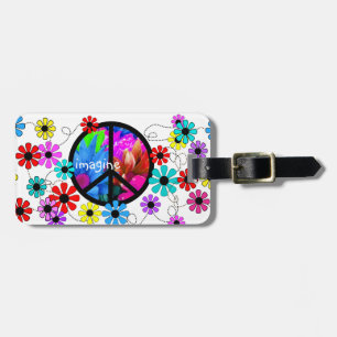 ピースマークおよびレトロの花を想像して下さい ラゲッジタグ