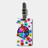ピースマークおよびレトロの花を想像して下さい ラゲッジタグ (正面縦)