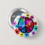 ピースマークおよびレトロの花を想像して下さい 缶バッジ (正面&裏面)