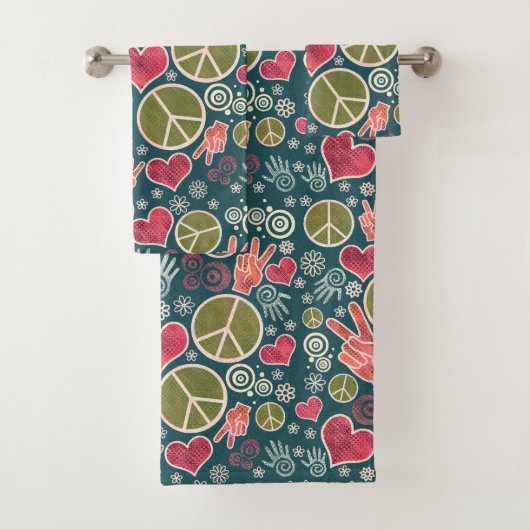 ピースマークのヒップスターの平和主義の印のデザイン バスタオルセット (インサイチュ)