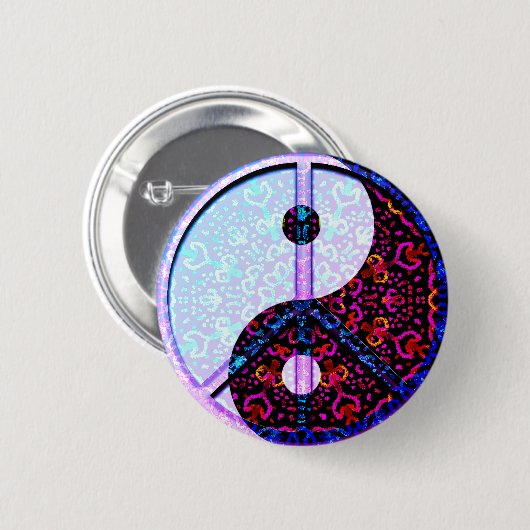 ピースマークを用いる陰陽の曼荼羅の紫色 缶バッジ (正面&裏面)