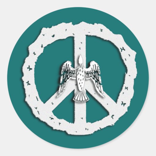ピースマーク及び鳩のステッカー ラウンドシール (正面)