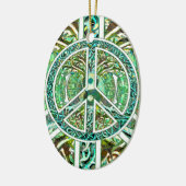 ピースマーク、陰陽、緑の生命の樹 セラミックオーナメント (左)
